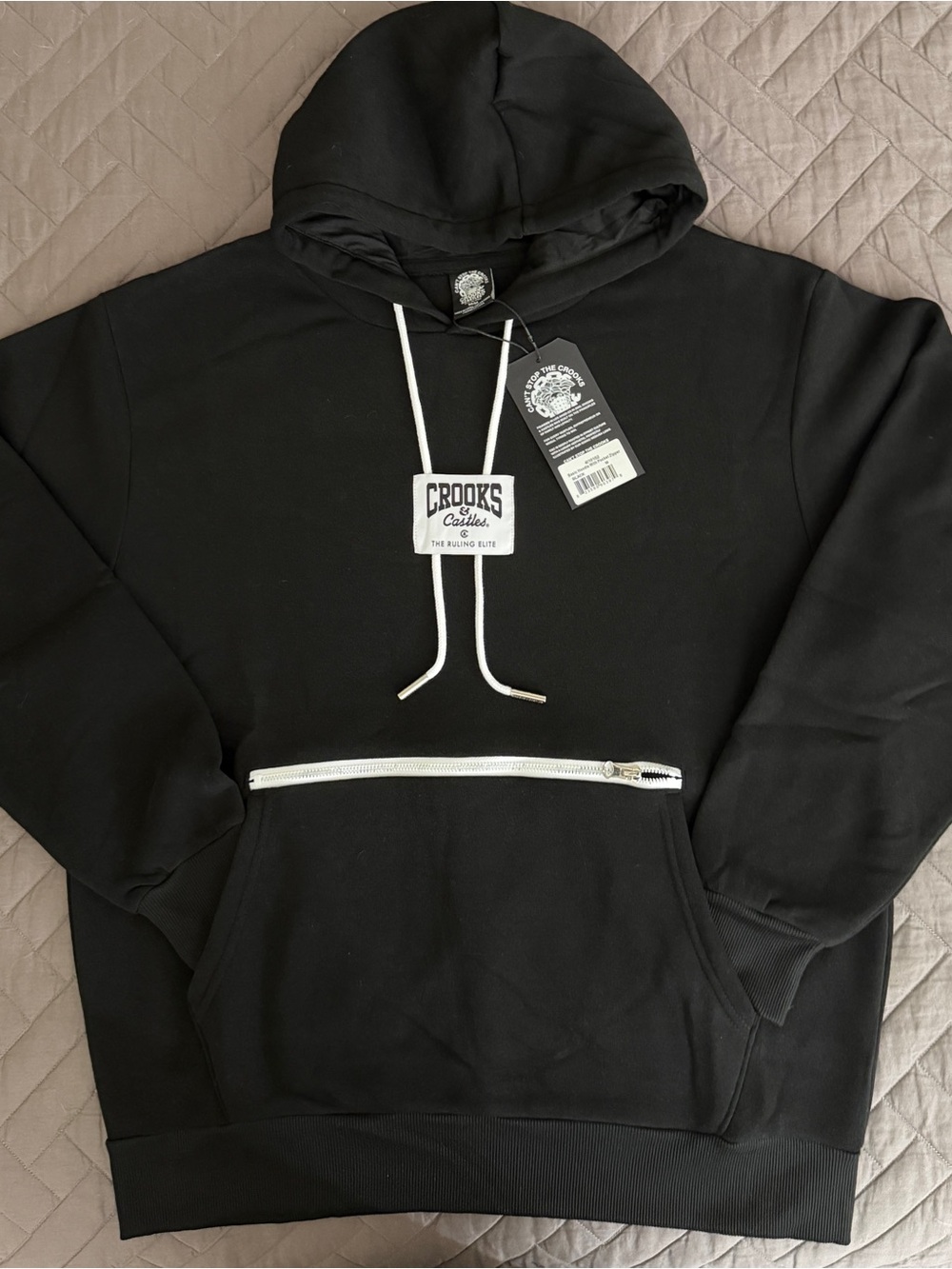NWT Crooks & Castles Black Zip Pouch Hoodie - Medium